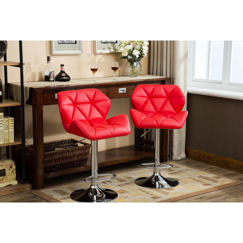 Tabourets rouges rouges contemporains, 2 sièges réglables et confortables en cuir de polyuréthane et tabouret ergonomique avec repose-pieds Diamond