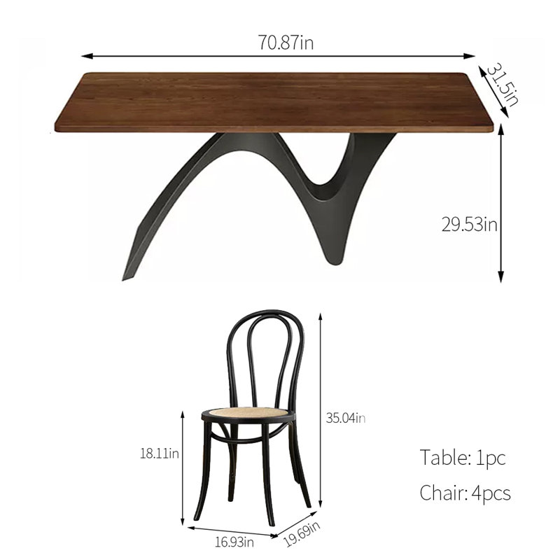 Table de salle à manger en bois massif de style rétro, H 29,53 po x L 70,87 po x l 31,5 po