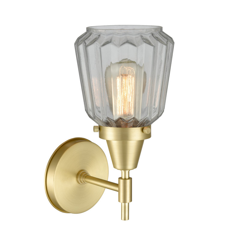Gayle Armed Sconce, Clear, Incandescent, Satin Brass
