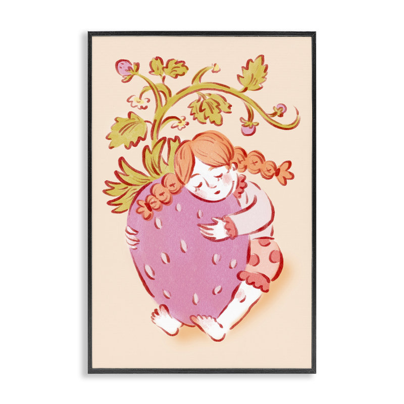 Giclée encadrée de fraises, fille par Hannah Moren, H 18 po x l 12 po, Giclée encadrée noir minuit