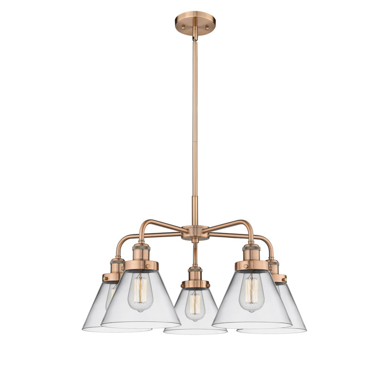 Lustre suspendu 5 lumières Cone, Clair, Cuivre antique