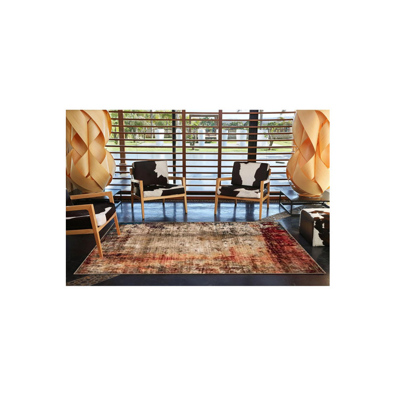 Tapis abstrait à motif abstrait lavable à la machine, Rectangle 3 pi 3 po x 4 pi 11 po