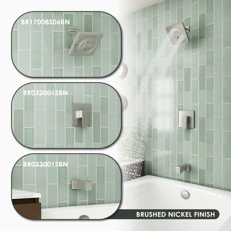 Replacement for Moen 6.5 inch Square 7-Function Shower Head & Trim & Tub Spout, Brushed Nickel