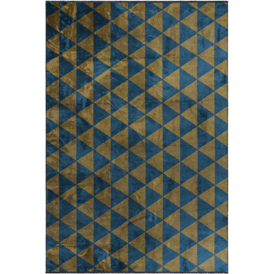 Rapture Geometric Area Rug in Gold/Teal Blue