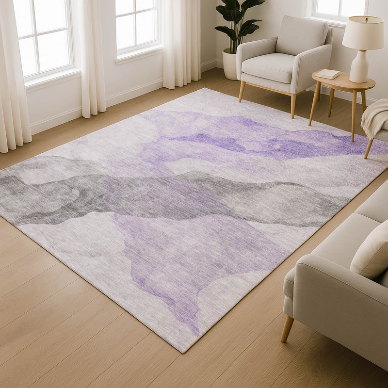 Premium Machine Washable Mayfield AMF2109 Abstract Rug, 3' x 5', Lavender