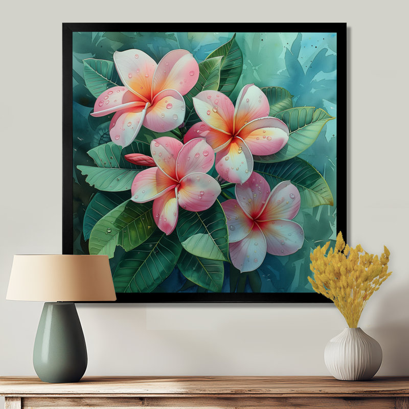 Décoration murale rose Plumeria Tropical Dream I - Plumeria, Toile encadrée noire simple, H 16 po x l 16 po x P 1 po