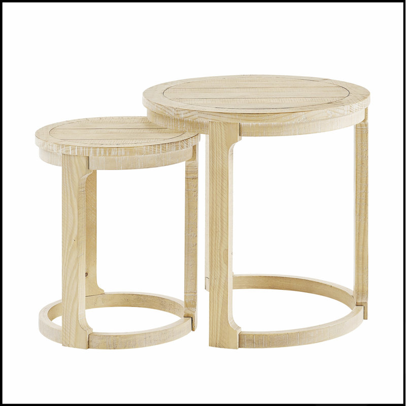 Ensemble de 2 tables basses rondes rondes en bois de style rustique Mid-Century pour salon et bureau, Naturel / chêne
