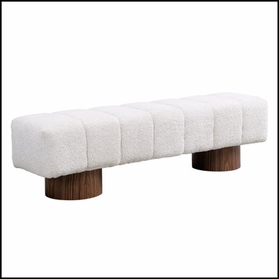 Banc de salle à manger rembourré pour la salle à manger, banc de repose-pieds sans assemblage pour le salon de la chambre à coucher, dessus de tabouret en tissu de fausse fourrure, pieds en bois, capacité de poids de 300 lb