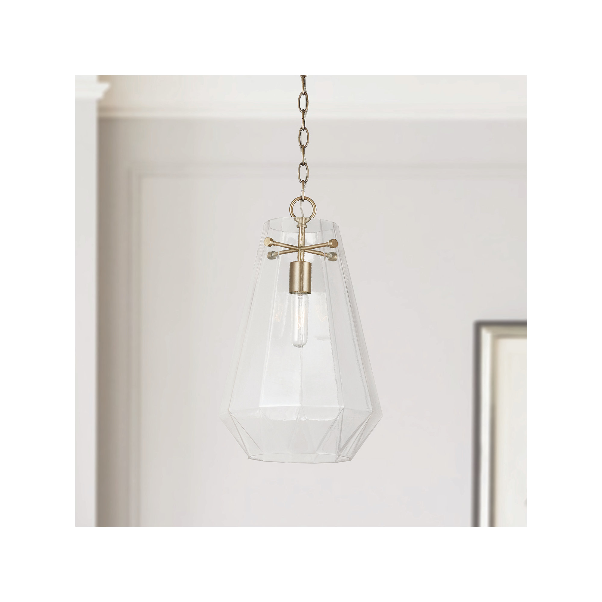 Single Light Glass Dimmable Pendant, Aged Brass