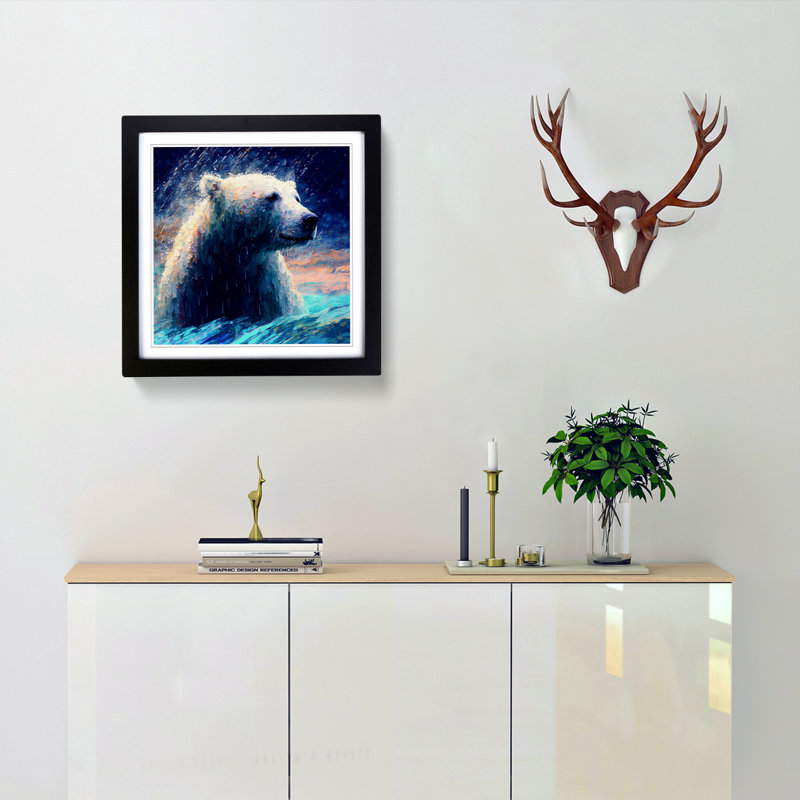 Polar Bear Neo-Impressionism - Single Picture Frame Print on Wood, Black