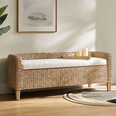 Anesty 57.25" Boho Wicker Upholstered Storage Bench