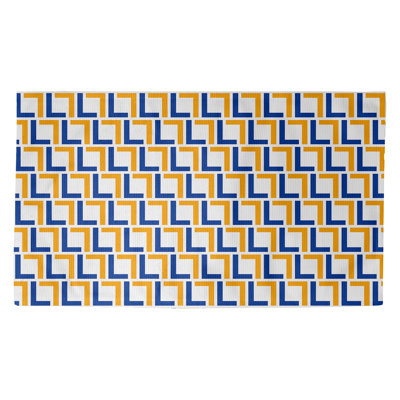 Tapis géométrique bleu / jaune / blanc