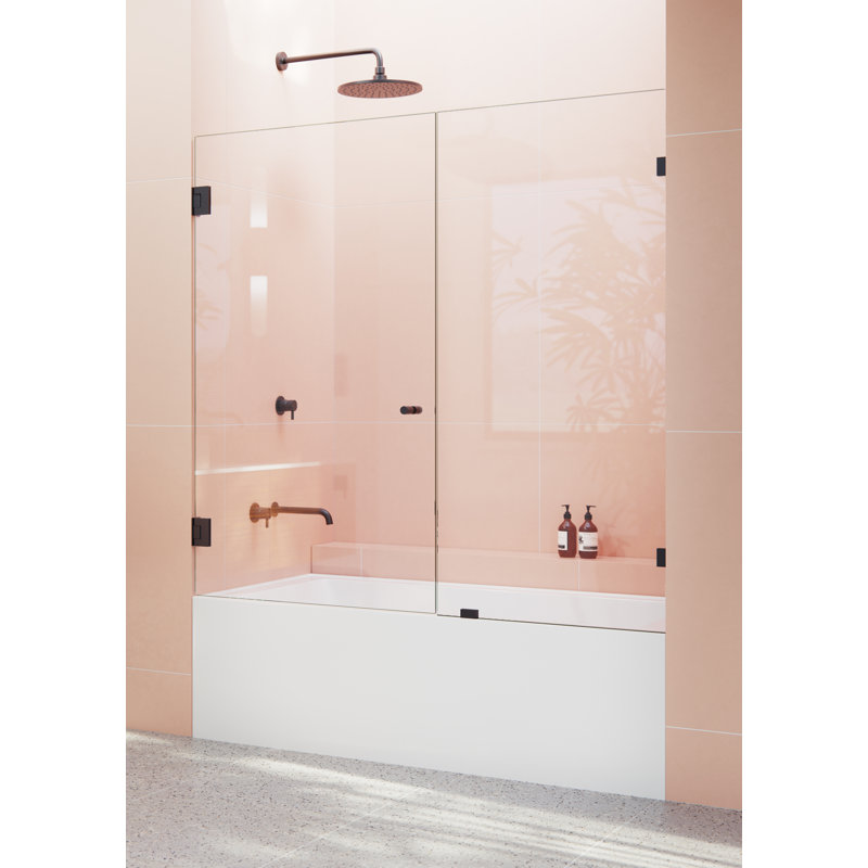 Illume 63 in. x 58.25 in. Fully Frameless Hinge Bathtub Door, Matte Black