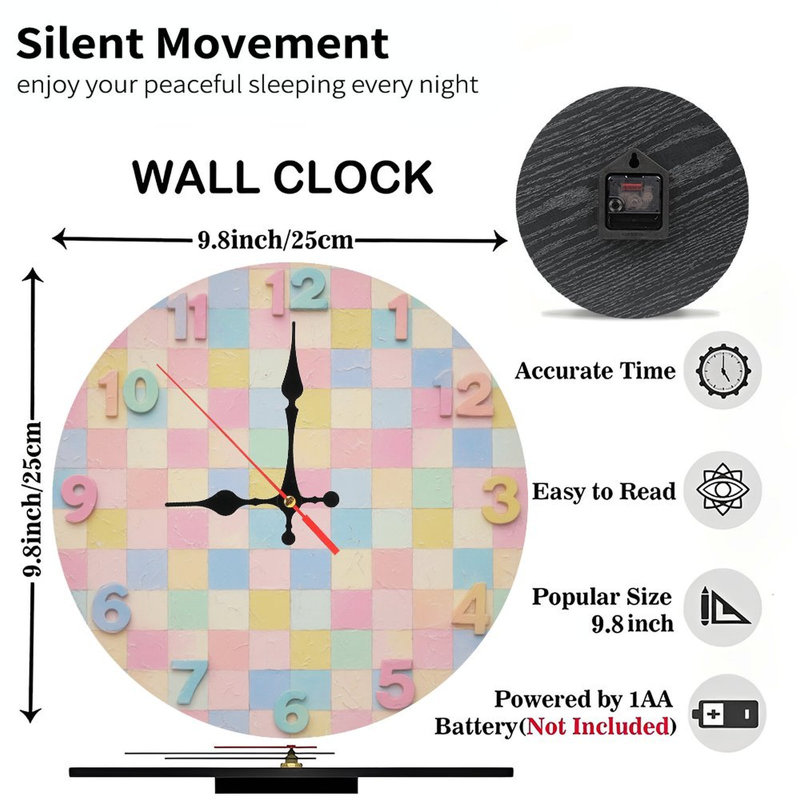 Clock Numbers On Pastel Checkerboard
