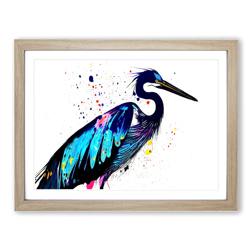 Splashed Heron Bird Vol.1 Abstract - Framed Print, Oak Framed, 46cm H x 64cm W x 2cm D