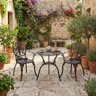 Corbel Round 2 - Cast Aluminum Bistro Set with Umbrella Hole,Black