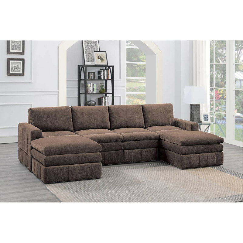 Bajro Upholstered U-Shaped Sectional, Mink Polyester Blend
