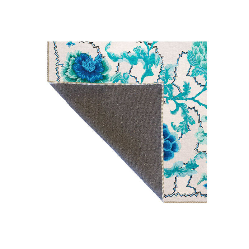 Tapis lavable décoratif à motif floral abstrait turquoise, Sous-tapis rectangulaire 4 pi 7 po x 6 pi 7 po inc