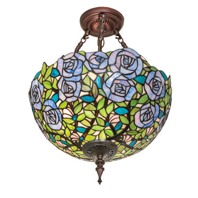 16" Wide Rose Garden Inverted Semi-Flushmount