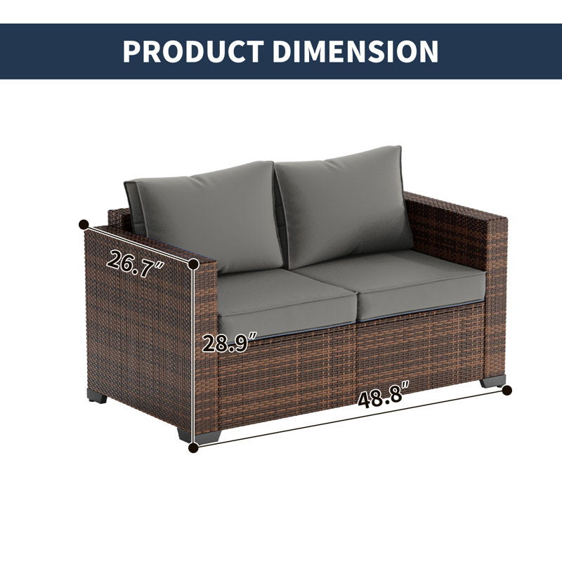 Sofa deux places en osier pour terrasse, Gris