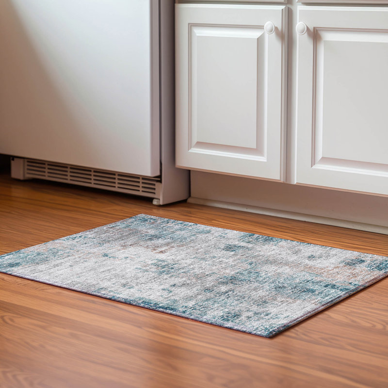 Premium Machine Washable Prisco Teal Rug, Rectangle 1'8" x 2'6"