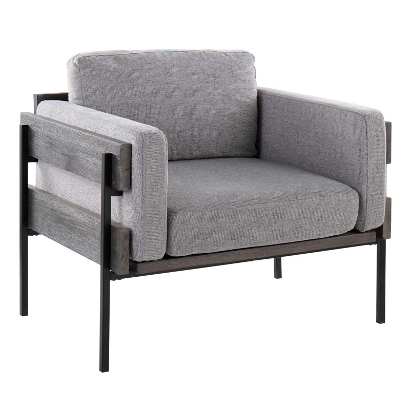 Chaise d'appoint en métal, bois et tissu, Gris, Gris