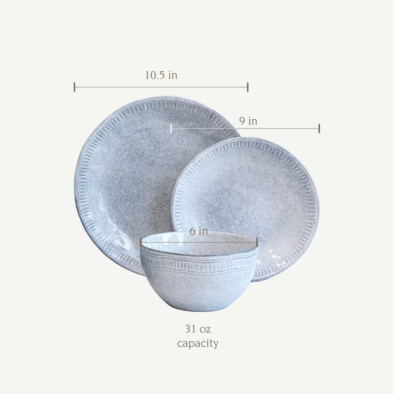 12 Piece Stoneware Dinnerware Set - Service for 4