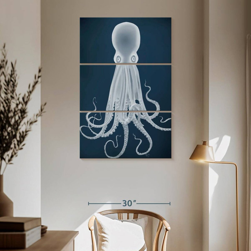 Pieuvre Brampt 8 - blanc sur bleu, H 65 po x l 42 po