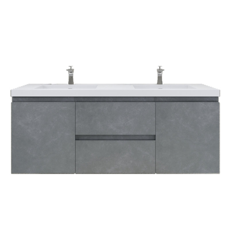 Ensemble de meuble-lavabo double 59 po Aylanna, Gris ciment