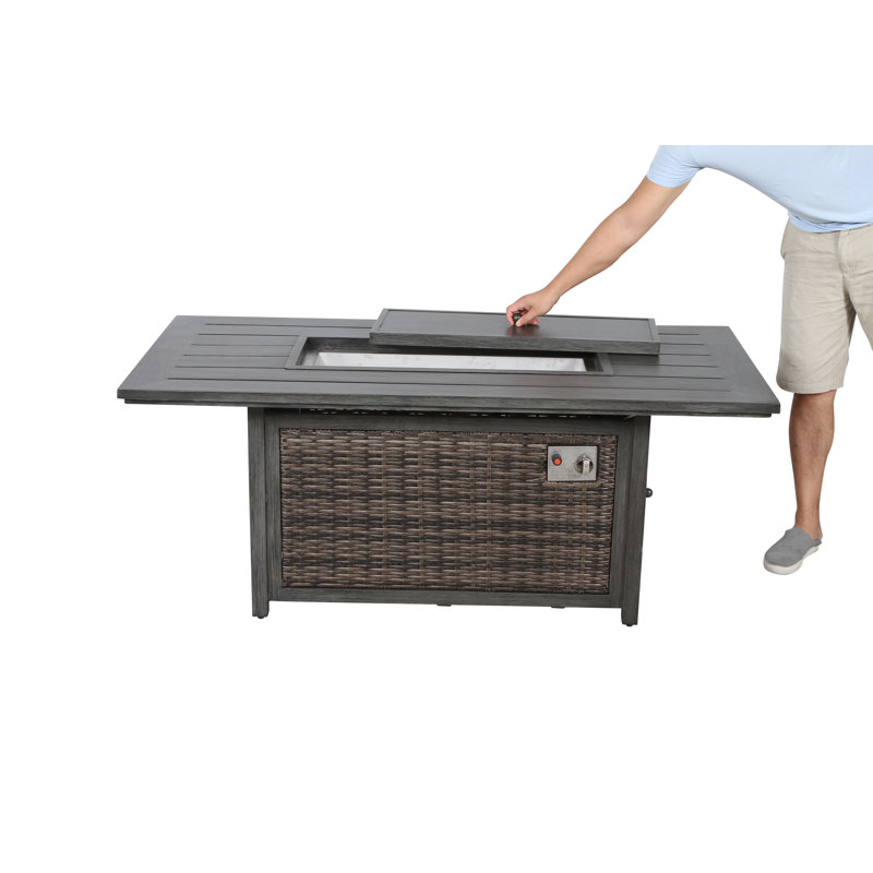 Rectangle Aluminum Propane Fire Pit Table with Hidden Fuel Tank, Espresso