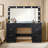 47" Large Black Fluted Vanity Desk With Mirror & Adjustable Led Lights-1956595809