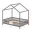 Lit de maison avec auvent, structure en bois, balustrades haute sécurité et toit incliné, conception de lit de plancher à profil bas-1033366286