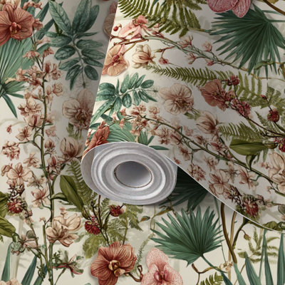 Papier peint auto-adhésif et amovible à motif de papier peint botanique tropical rétro 24 po x 118 po (60 x 300 cm)