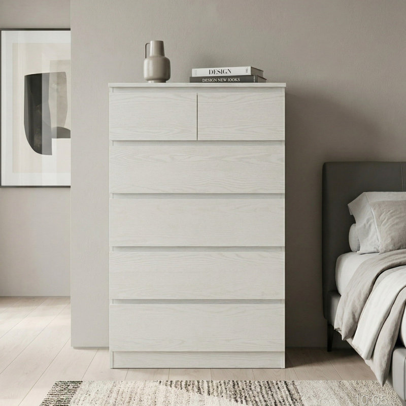 Commode 6 tiroirs Elegant Contemporary, Grain de bois blanc