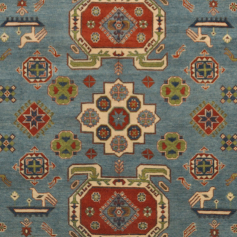 Tapis zone en laine bleu/ivoire 8 pi 2 po x 9 pi 8 po noué la à la main one-of-kind-kazak Kujawa