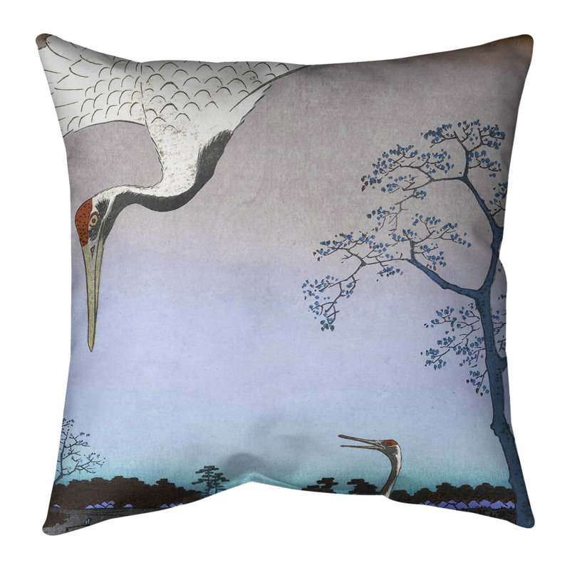 Grue japonaise Utagawa Hiroshige, 20 po X 20 po, Bleu, Bourre en polyester