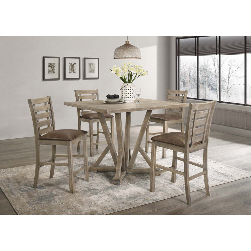5Pcs Set Counter Table Set,Square Counter Table Solid Wood Modern Farmhouse Rustic Look Distressed Look