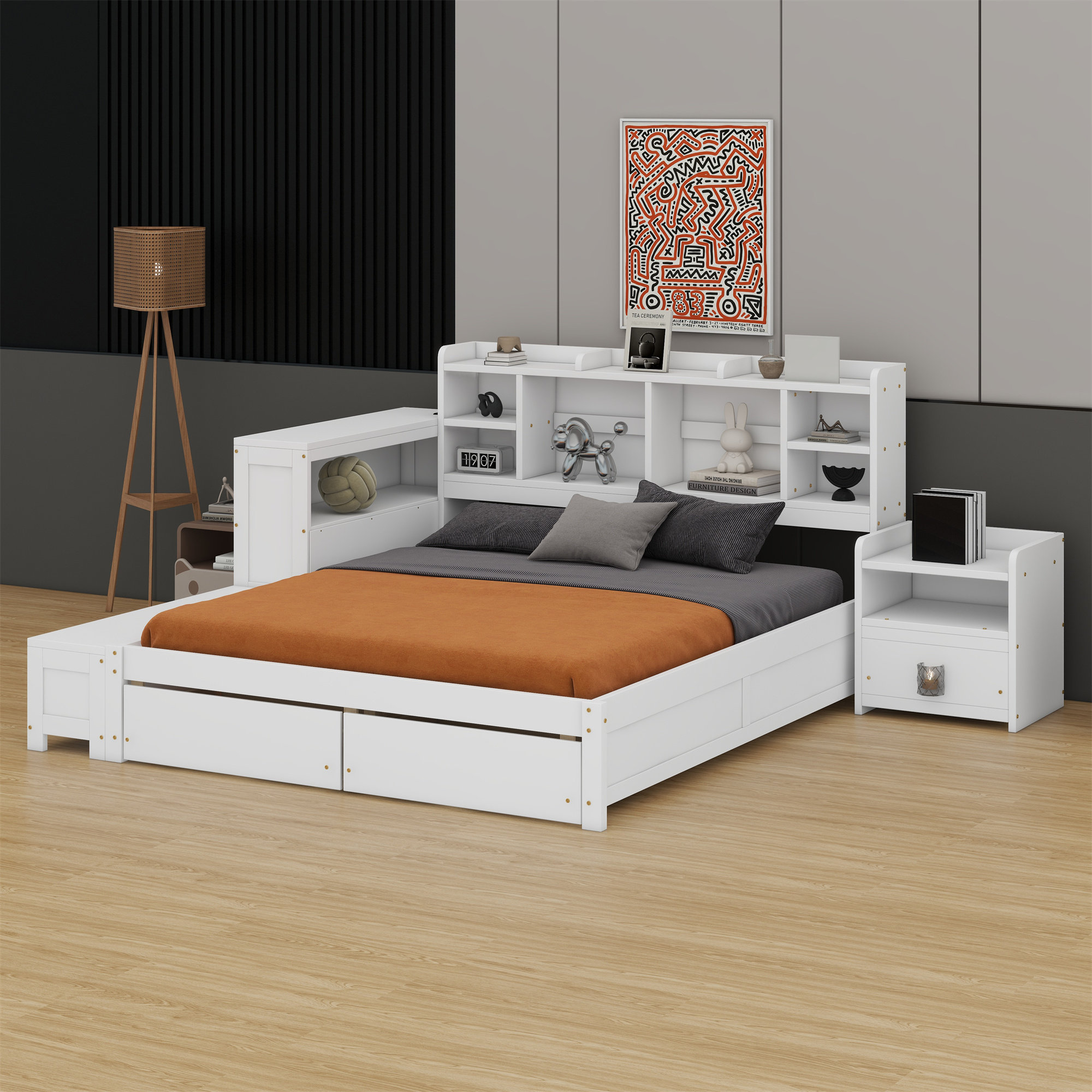 Red Barrel Studio® Wooden Platform Bed With Multi-Functional Storage