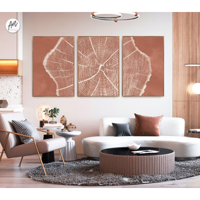 Large Tree Ring Print, Terracotta Wall Art, Lake House Wall Art, Woodblock Print
