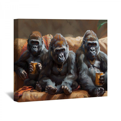 Gorilles buvant sur toile