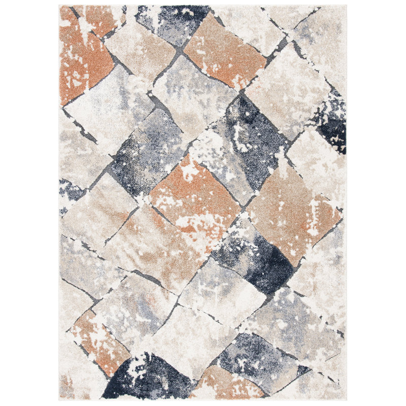Tapis ivoire à motif géométrique, Rectangle 5 pi 3 po x 7 pi 7 po
