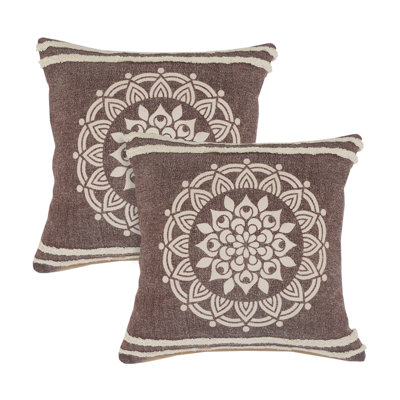 Classic Floral Mandala Stonewashed Cotton Throw Pillow Set of 2