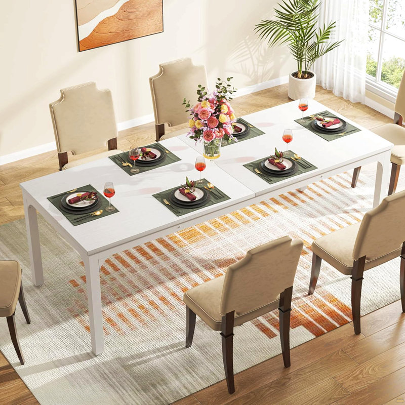 Grande table de salle à manger rectangulaire blanche de 78 po pour meubles de salle à manger moderne de 6 à 8 personnes (table seulement)