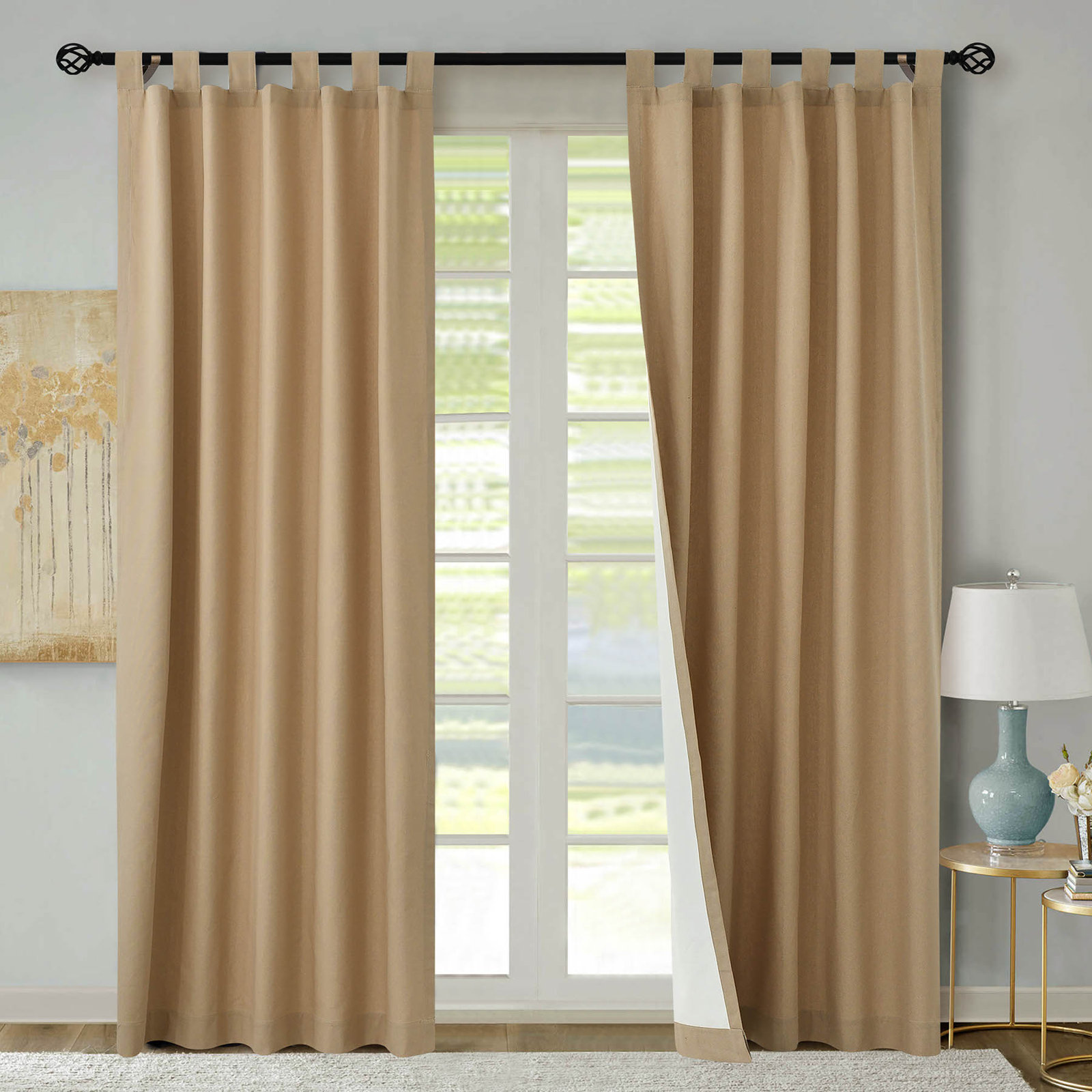 Mcgowen Room Darkening Cotton Curtain Panel, Khaki, 40" W X 63" L