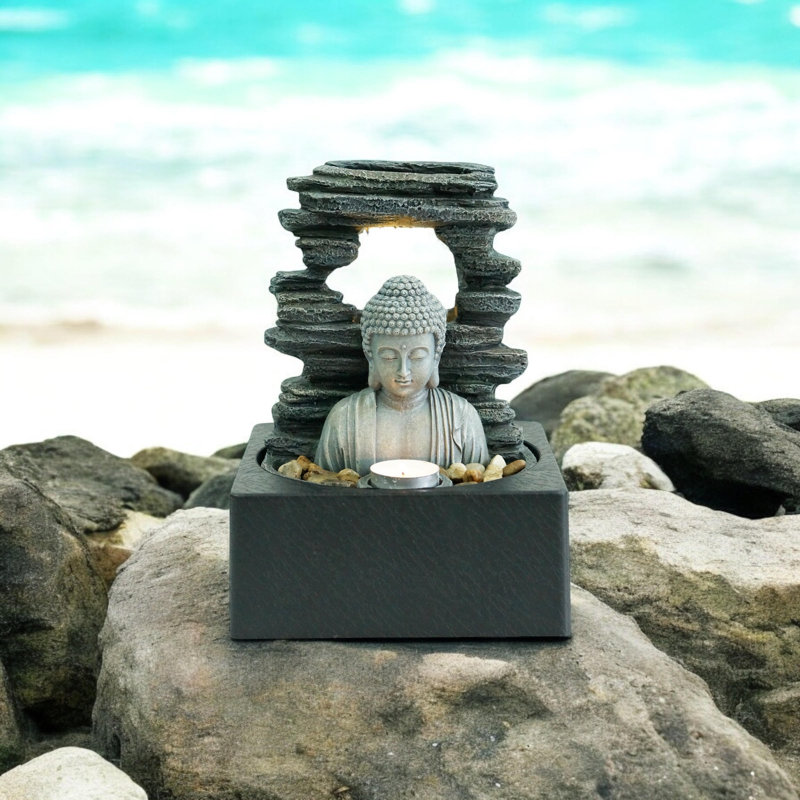 Modern & Weather Resistant Skylar Tabletop Fountain with Light – Relaxing Waterfall Sounds for Indoor Home Décor