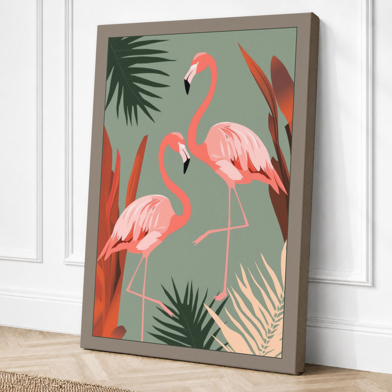 Flamingo Garden Tropical - Wrapped Canvas, 18x12 - 45.7 x 30.5 cm, Taupe Border