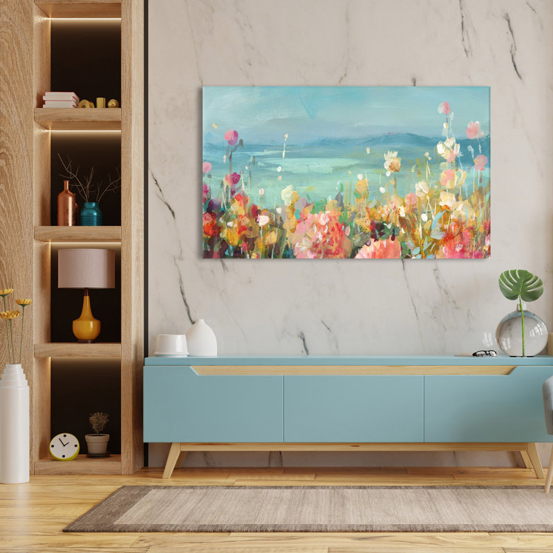 Coastal Dahlias Crop - Peinture, L 30 po x H 18 po, Toile tendue