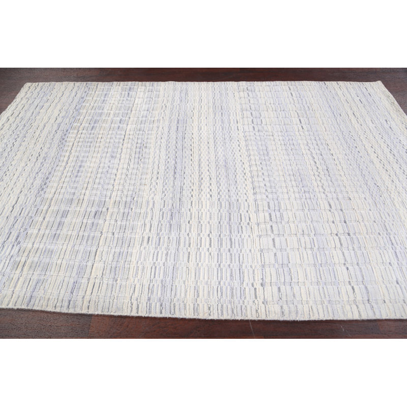 Tapis décoratif en laine de style marocain Ivoire 5 pi 2 po x 7 pi 10 po unique noué à la main New Age