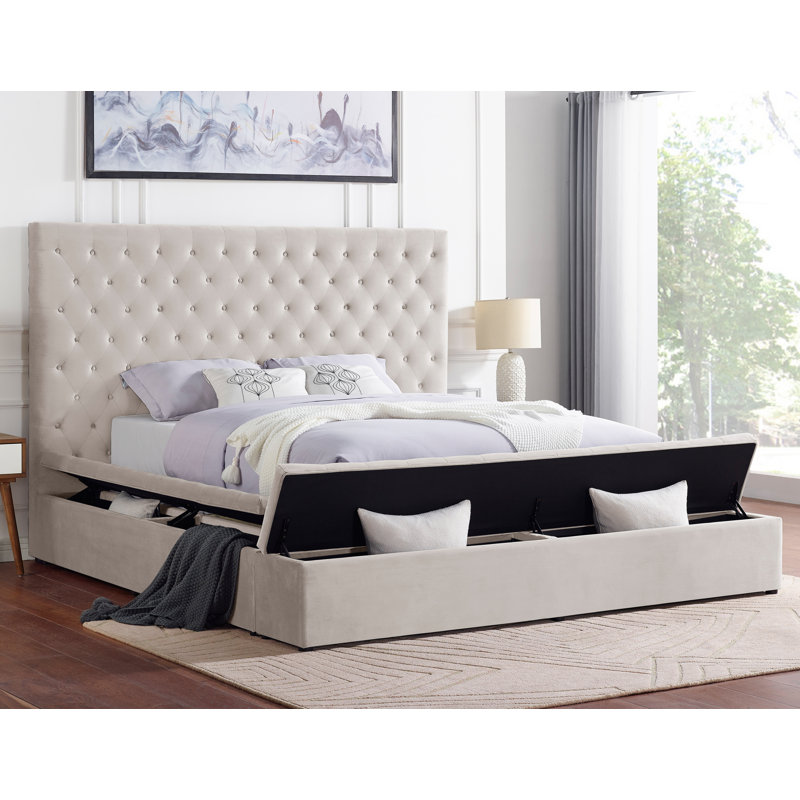 Richmond Upholstered Panel Storage Bed , Queen, Cream