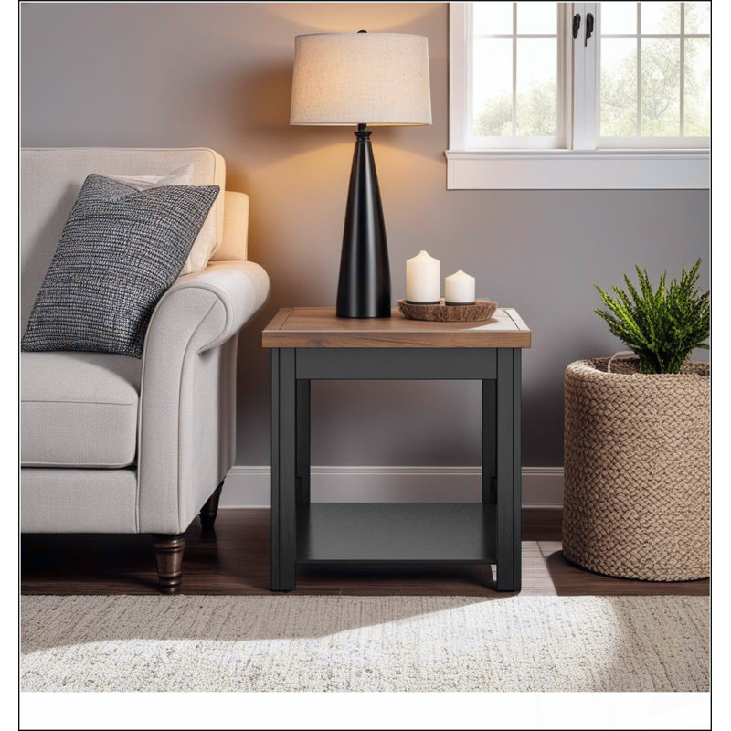 Table d'appoint 24 po, sans assemblage, finition sauge et bois fruitier, Plateau noir / base noyer